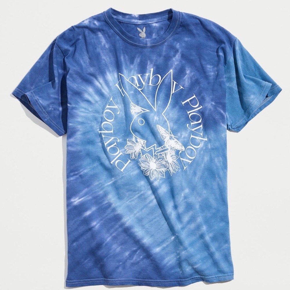 Playboy Graphic Tie-Dye Tee Butterfly & Flower with Iconic Playboy Bunny NEW